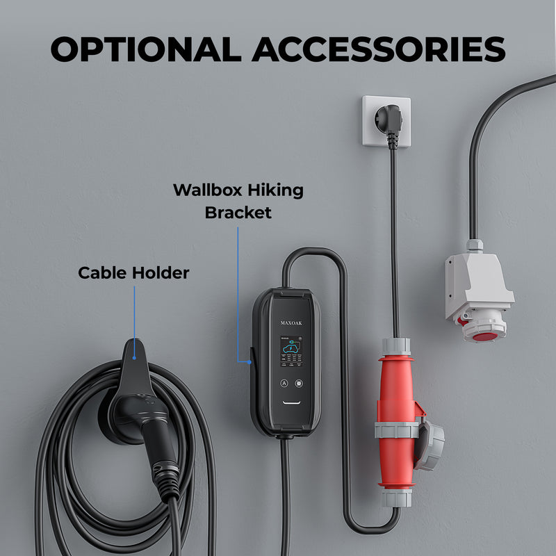 Chargeur MAXOAK Mobile Wallbox 11kW, câble de charge de type 2 avec adaptateurs pour véhicules électriques