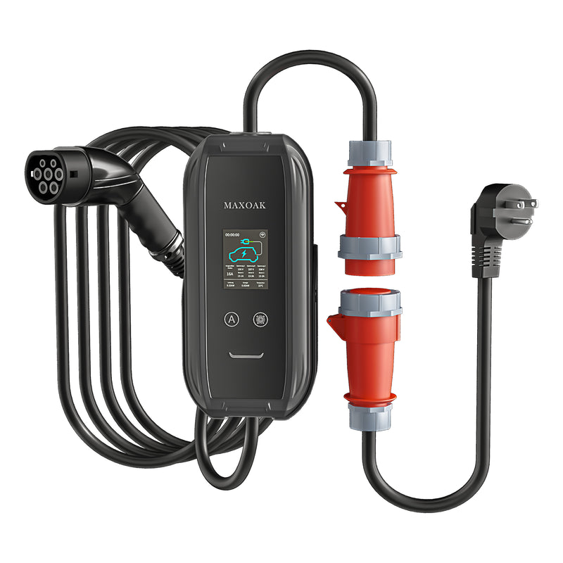 MAXOAK Mobile Wallbox 11kW Charger, Type 2 Charging Cable with Adapters for Electric Vehicles