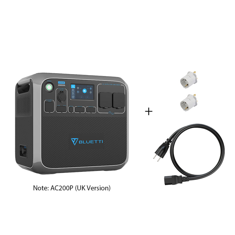 BLUETTI AC200P UK version + 2 Pcs UK to EU adapter （Can be used normally at EU region ）